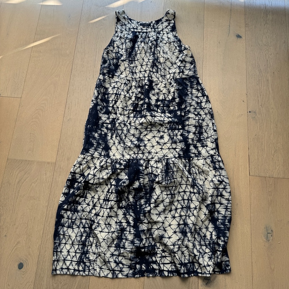 Gryphon Navy & Beige Maxi Dress Silk